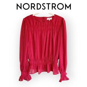 Cherry Red Nordstrom NSR Puff Sleeve Blouse size S